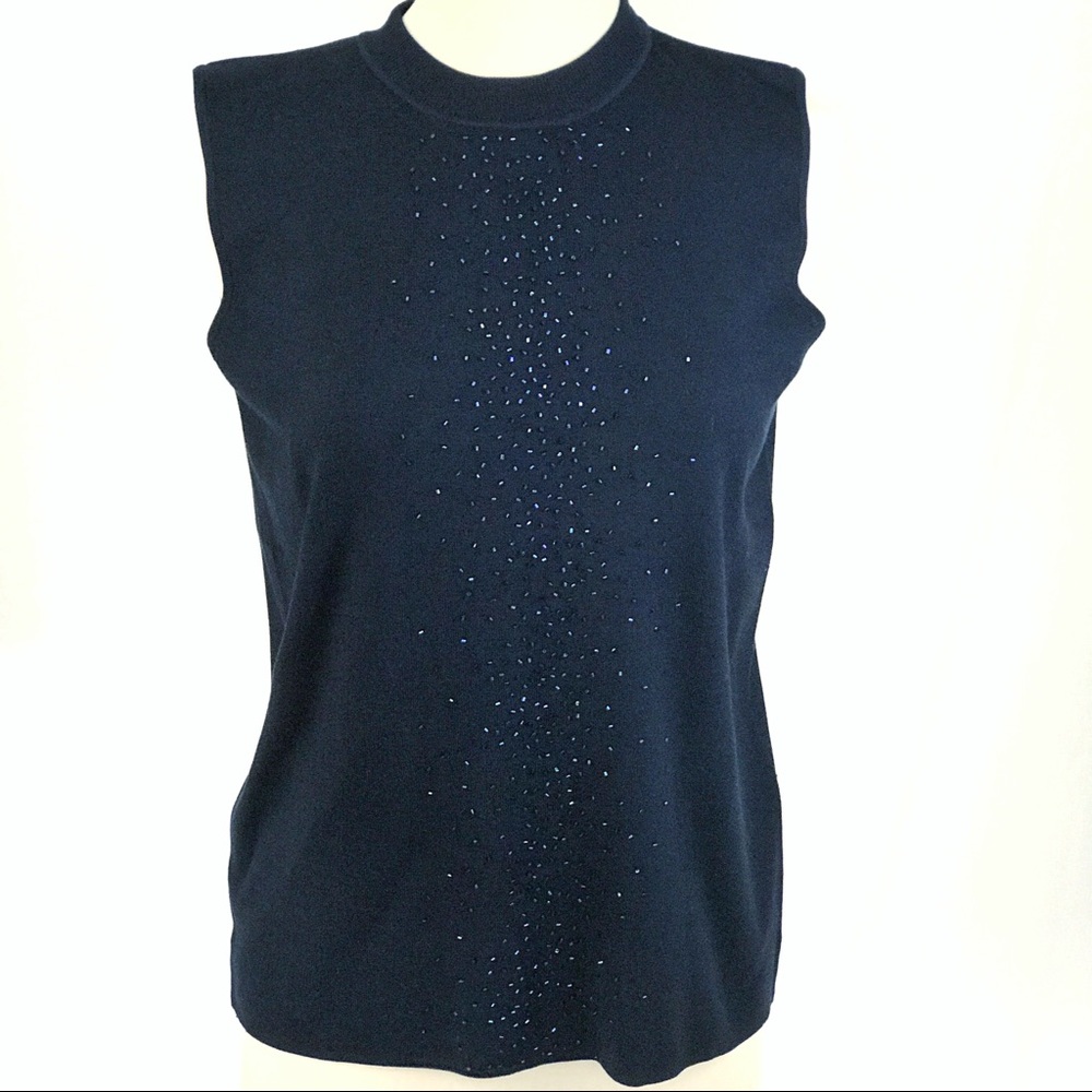Haley Reserve tee Navy sleeveless silk embellished